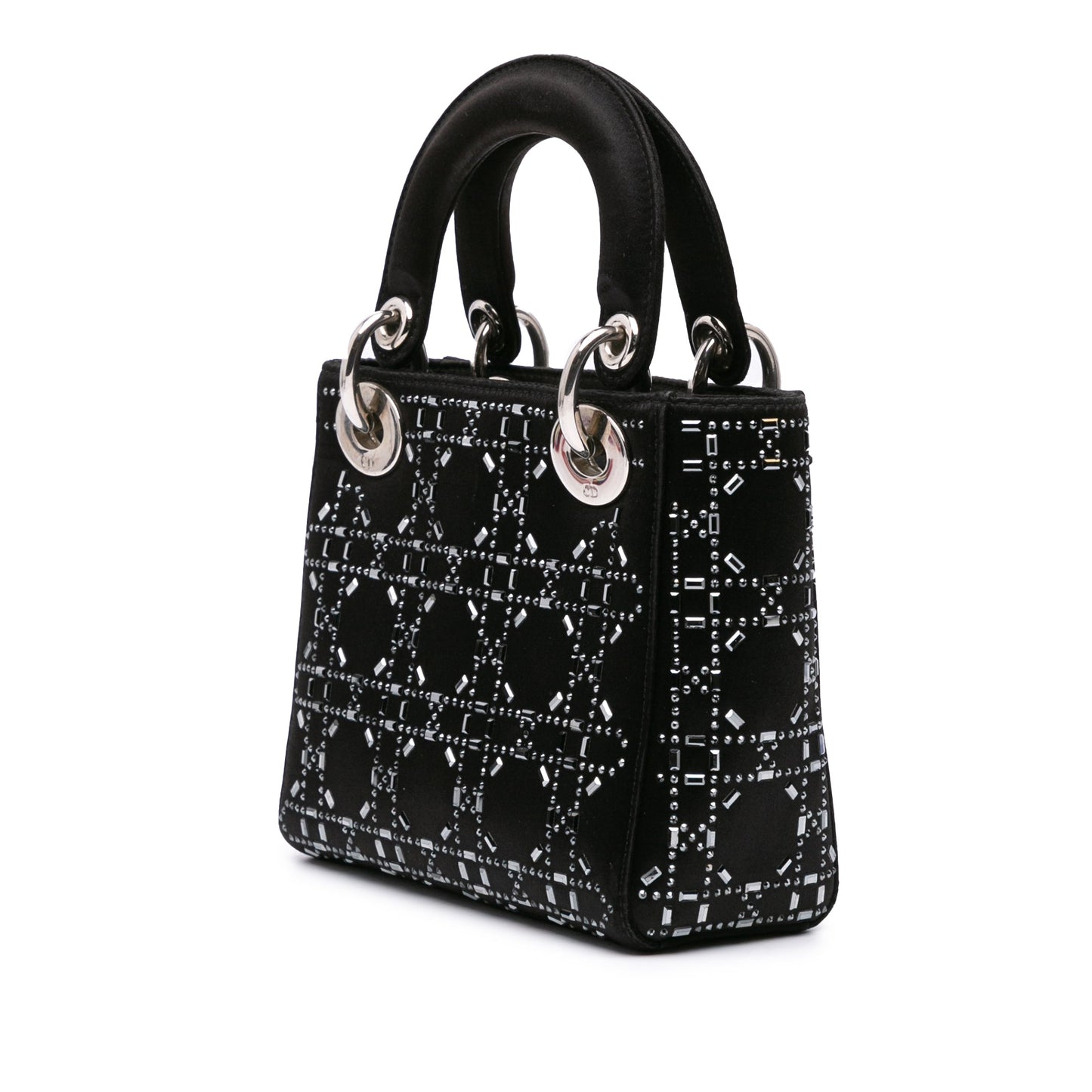 Dior Mini Satin Cannage Strass Crystal Embellished Lady Dior Black
