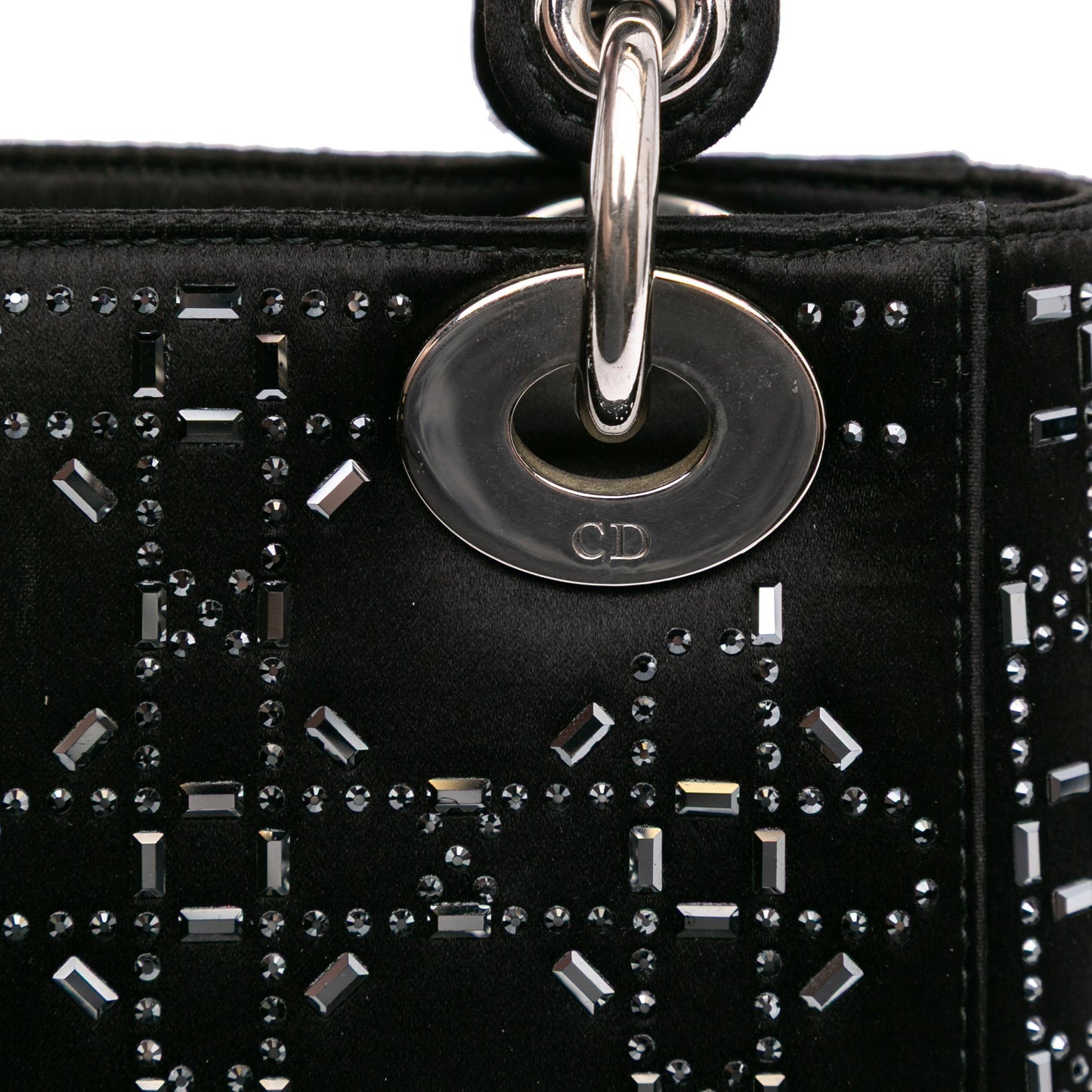 Dior Mini Satin Cannage Strass Crystal Embellished Lady Dior Black