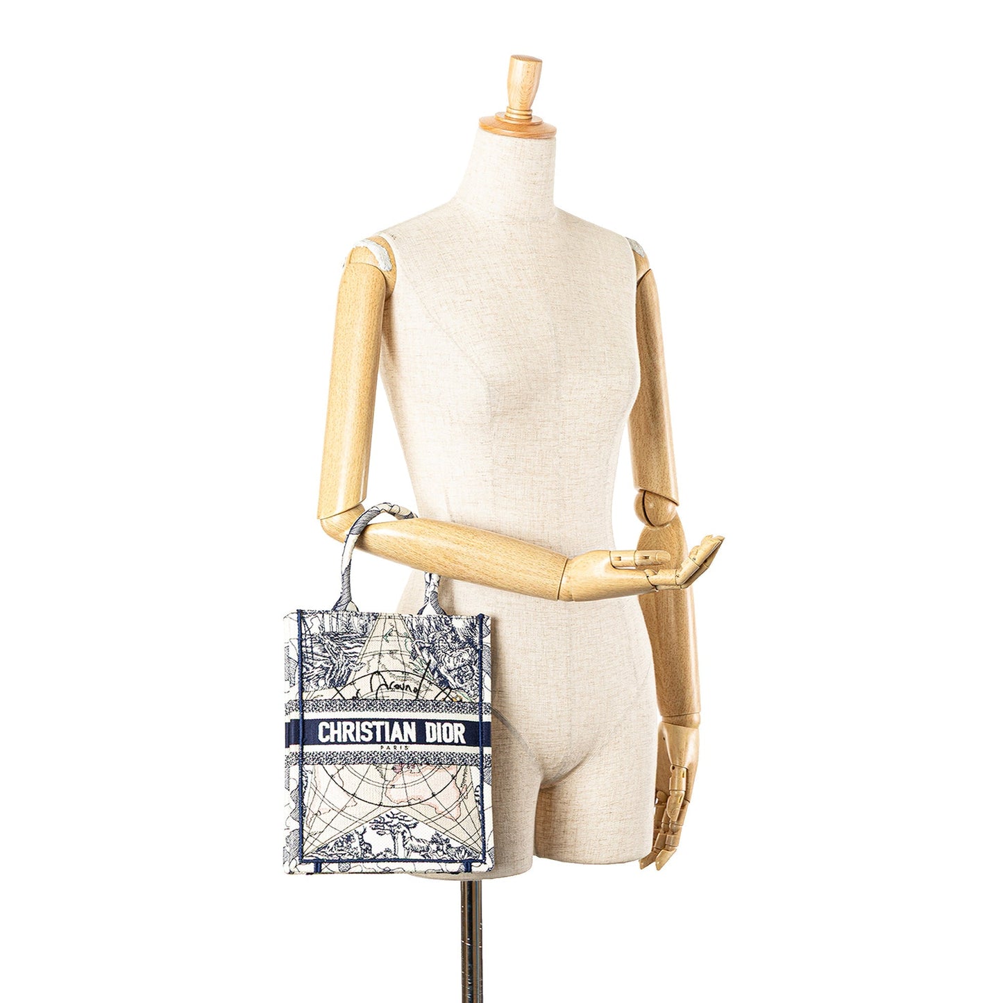 Dior Embroidered Canvas Around The World Vertical Book Tote Blue
