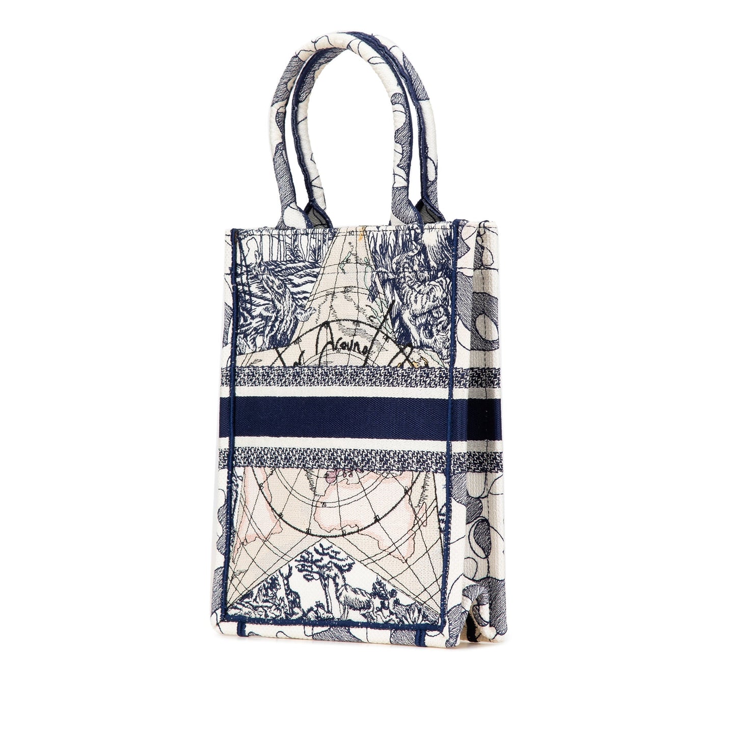 Dior Embroidered Canvas Around The World Vertical Book Tote Blue