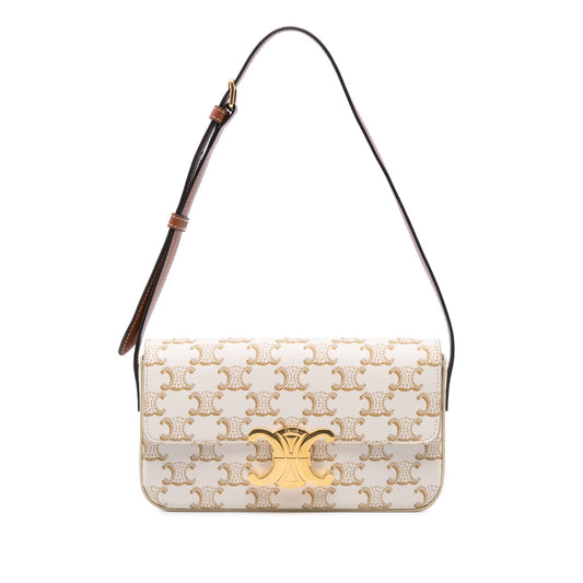 Celine Triomphe Coated Canvas Claude Shoulder Bag White