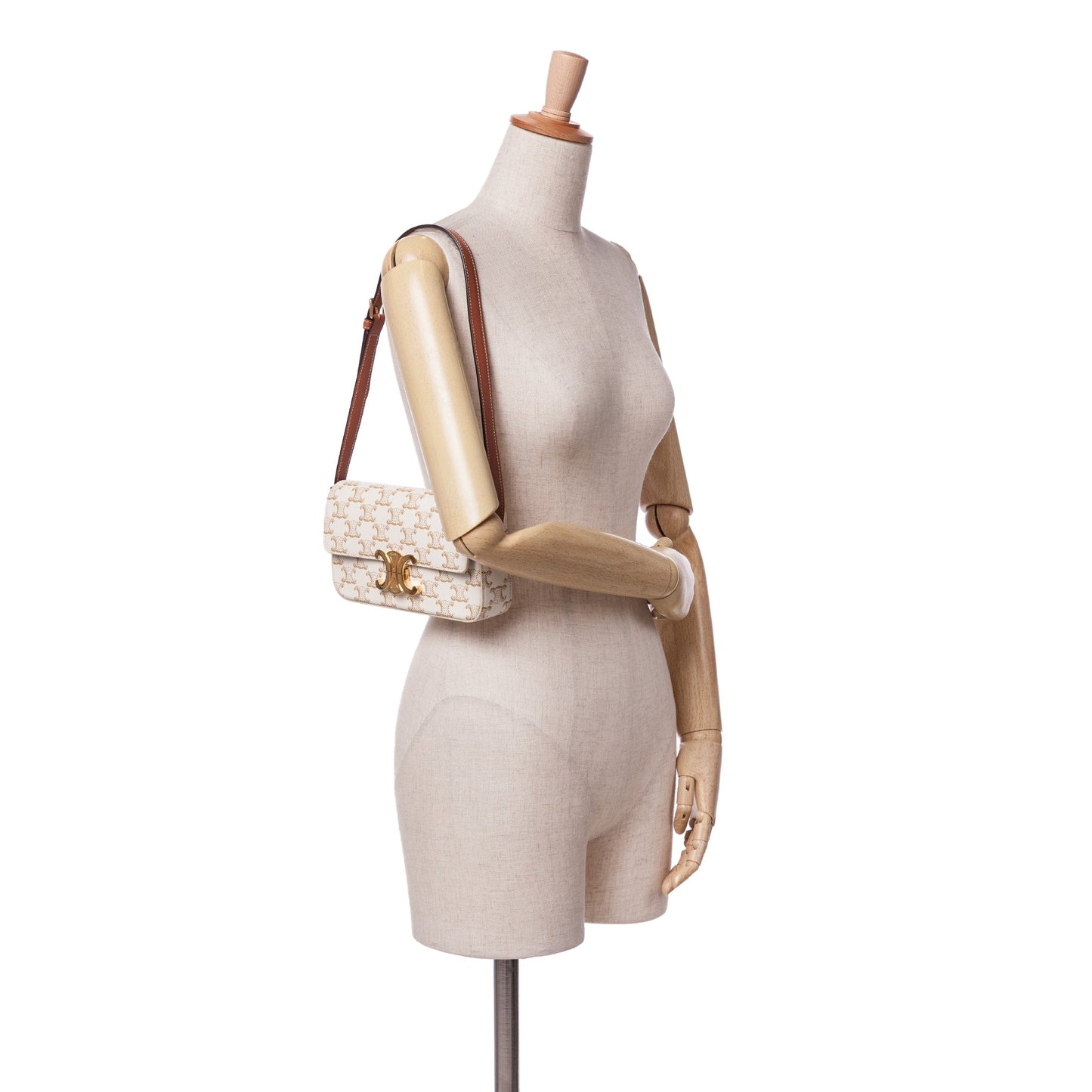 Celine Triomphe Coated Canvas Claude Shoulder Bag White