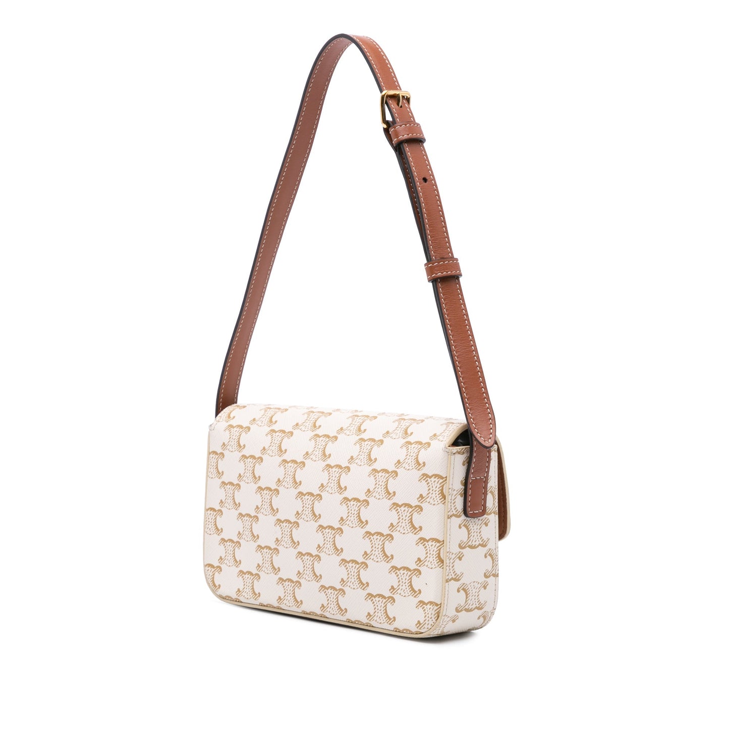 Celine Triomphe Coated Canvas Claude Shoulder Bag White