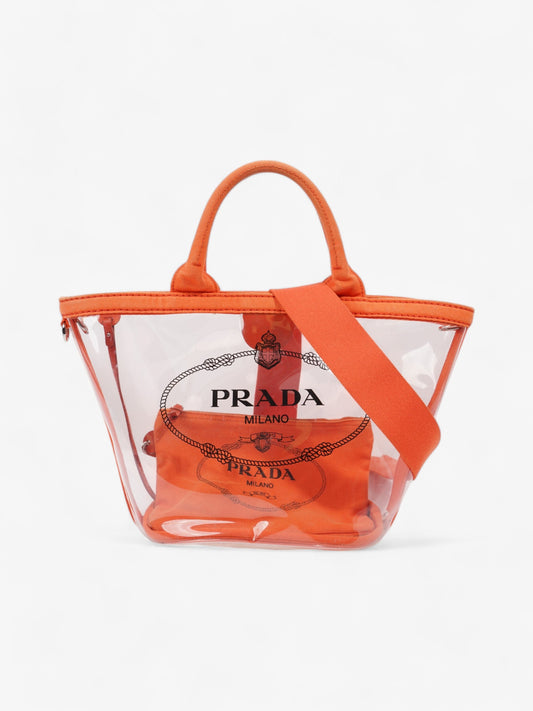 Prada PVC Clear Logo-Print Tote Orange  / Clear  PVC