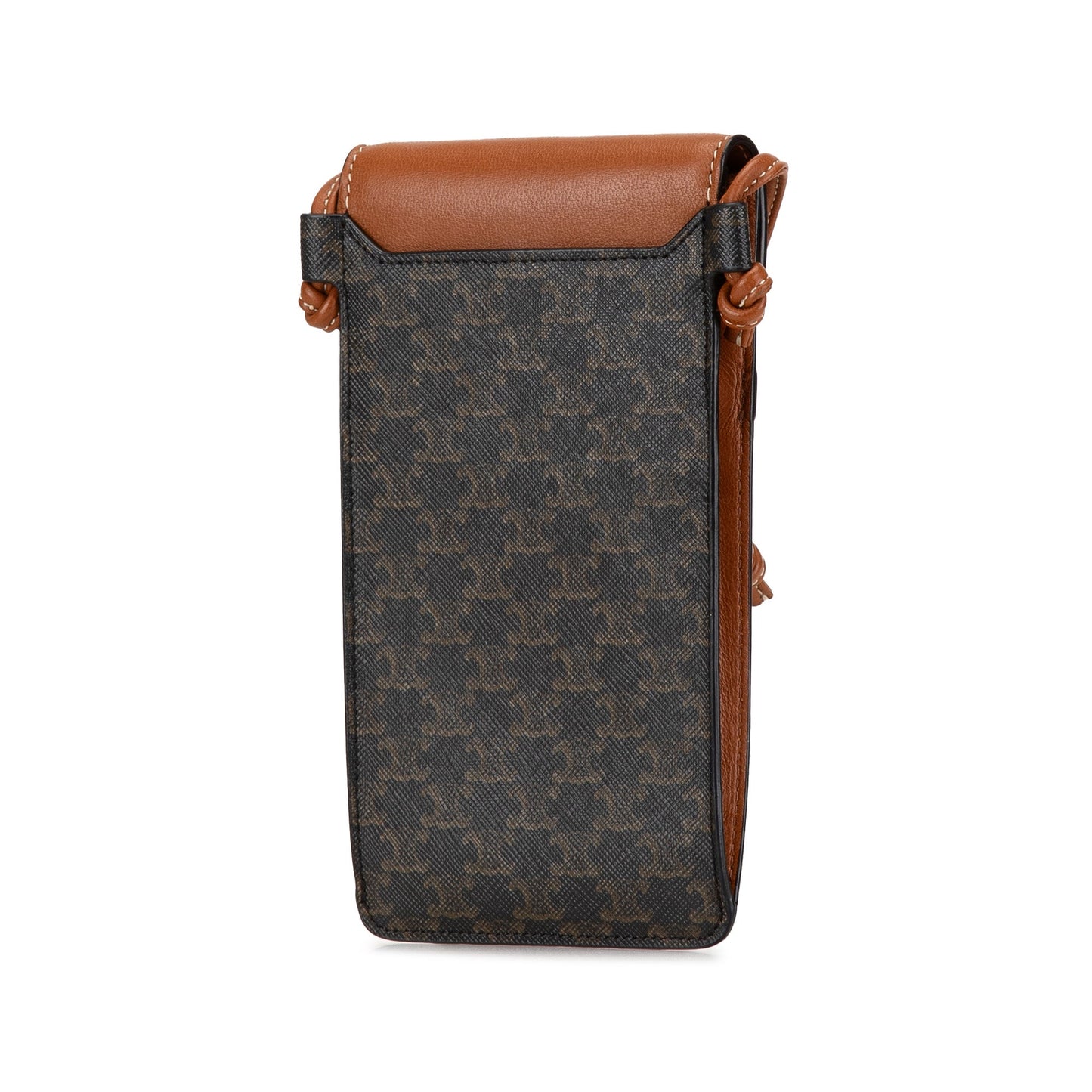 Celine Triomphe Coated Canvas and Lambskin Phone Pouch with Flap Brown