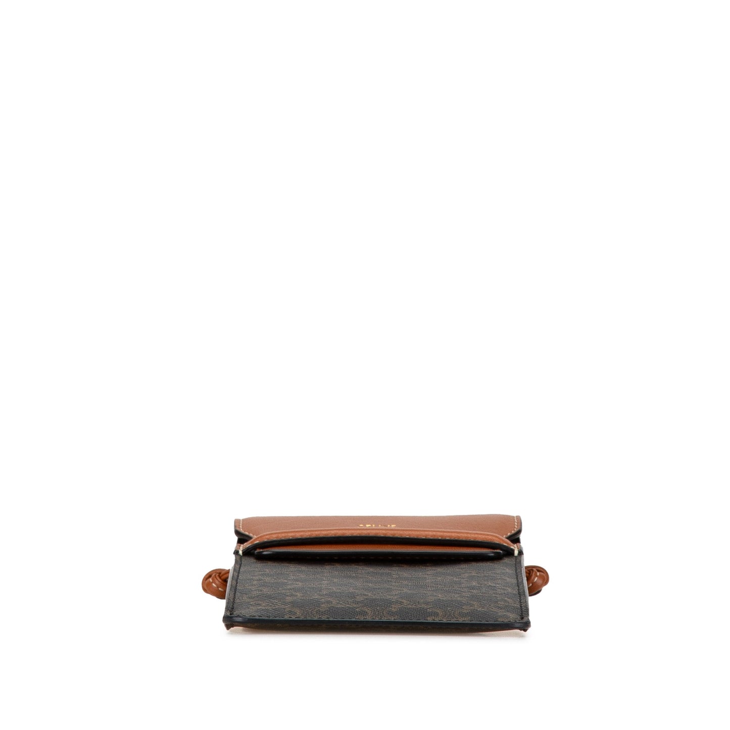 Celine Triomphe Coated Canvas and Lambskin Phone Pouch with Flap Brown