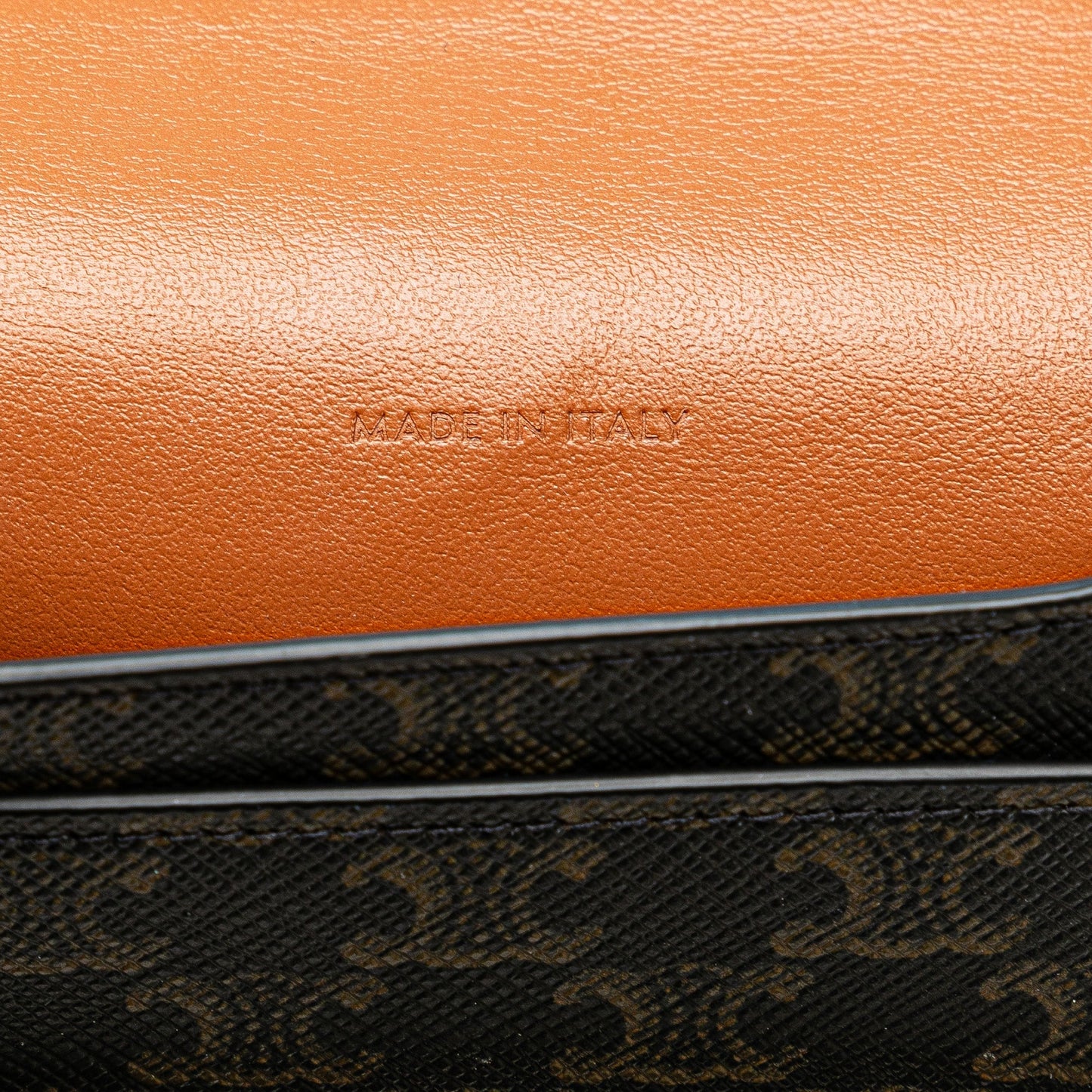 Celine Triomphe Coated Canvas and Lambskin Phone Pouch with Flap Brown