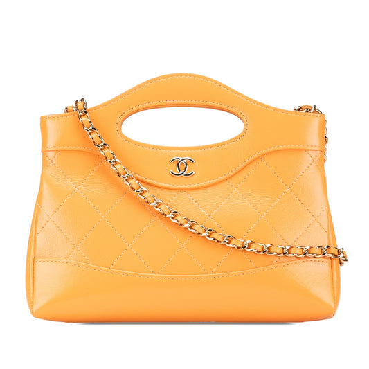 Chanel Nano Shiny Crumpled Calfskin 31 Shopping Bag Orange