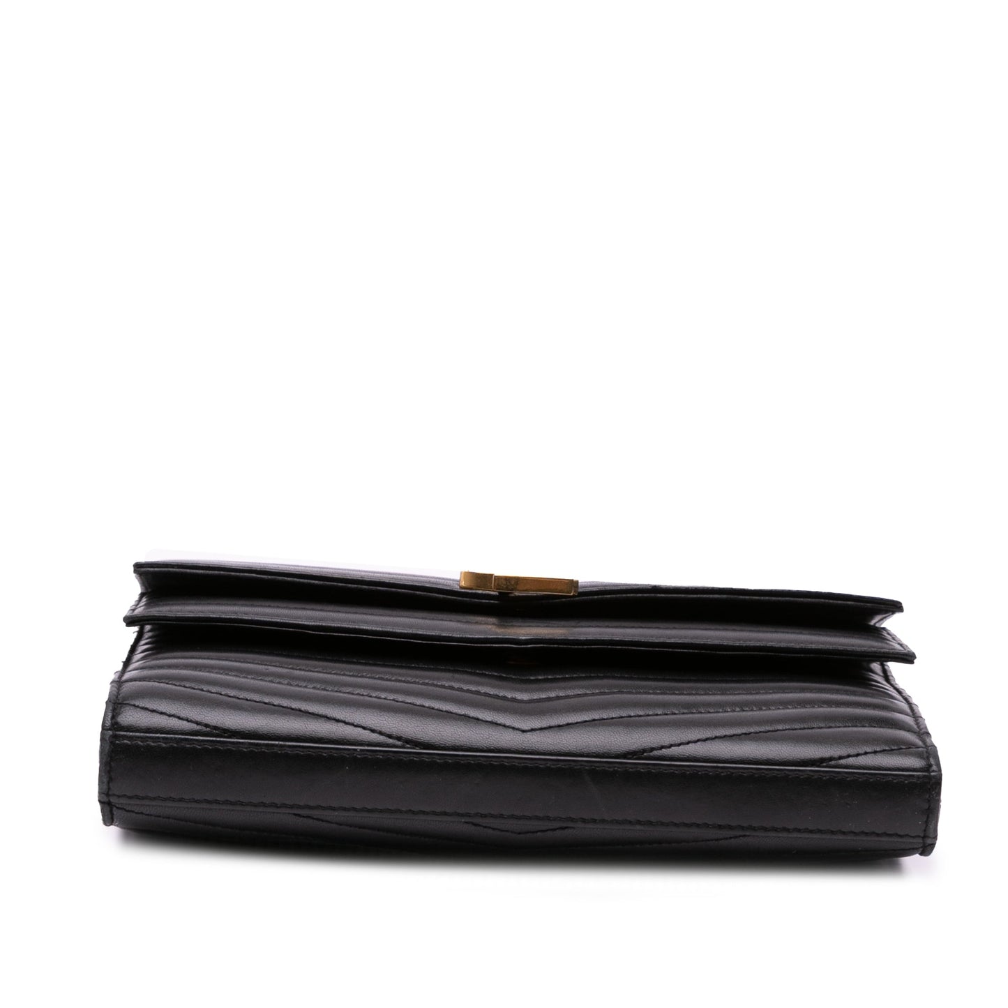 Saint Laurent Lambskin Chevron Monogram Sulpice Chain Wallet Black