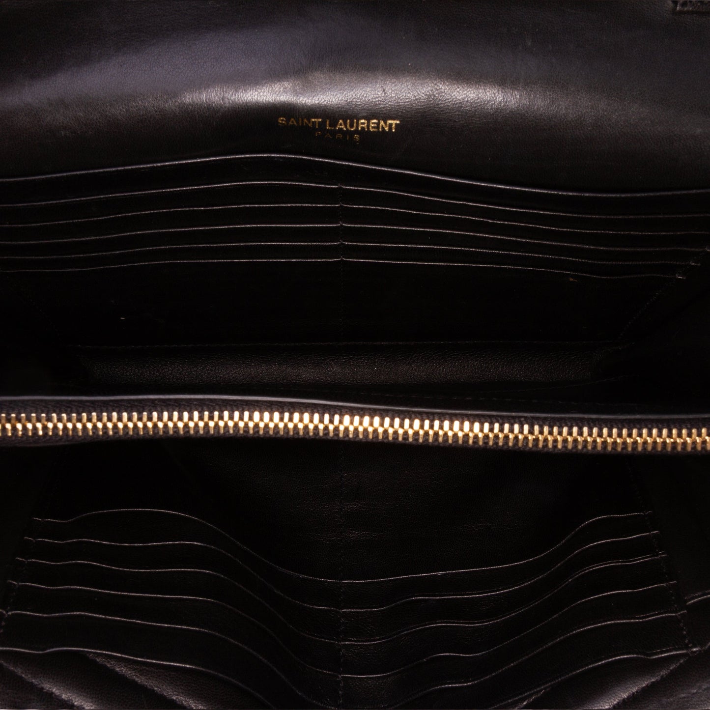 Saint Laurent Lambskin Chevron Monogram Sulpice Chain Wallet Black