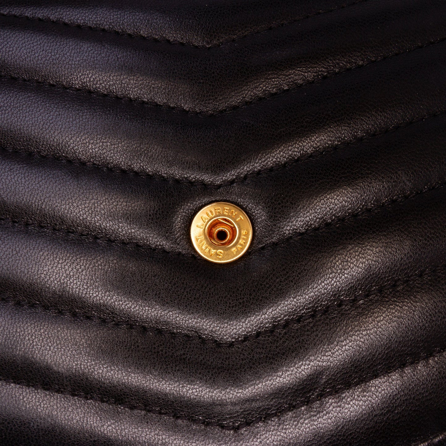 Saint Laurent Lambskin Chevron Monogram Sulpice Chain Wallet Black