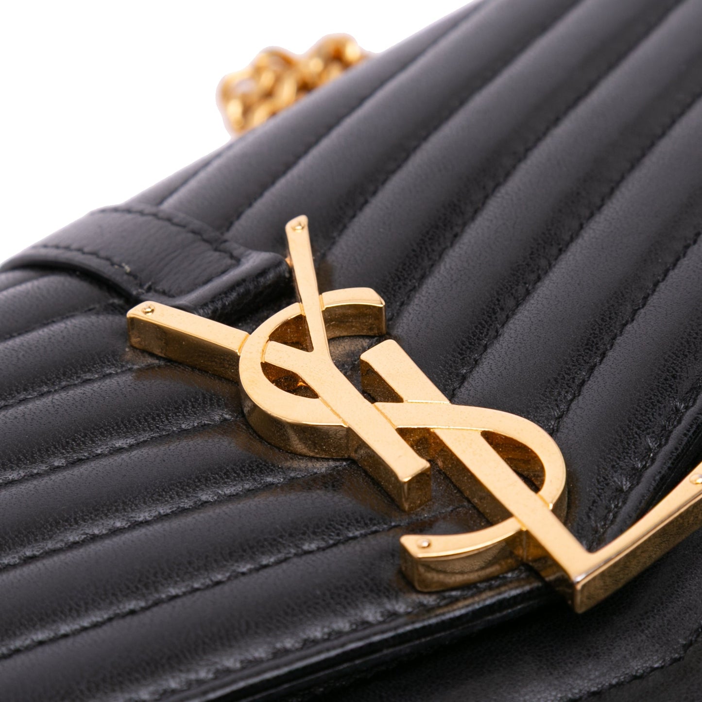 Saint Laurent Lambskin Chevron Monogram Sulpice Chain Wallet Black