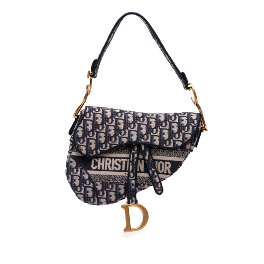 Dior Oblique Embroidered Canvas Saddle Bag Blue