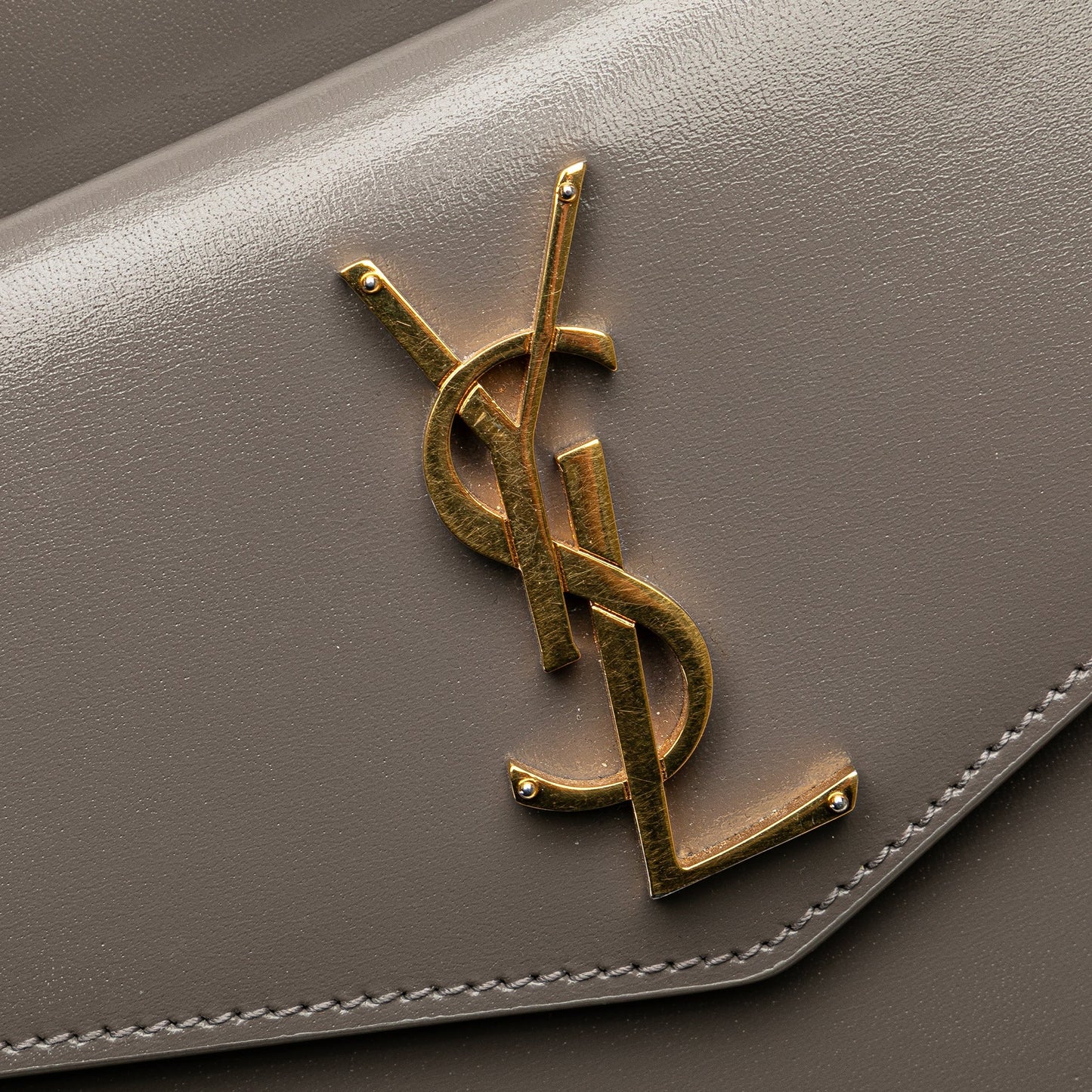 Saint Laurent Medium Leather Monogram Uptown Satchel Gray
