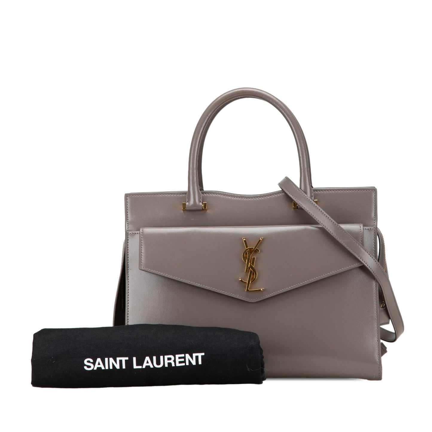 Saint Laurent Medium Leather Monogram Uptown Satchel Gray