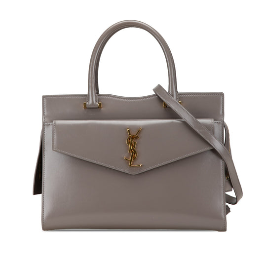 Saint Laurent Medium Leather Monogram Uptown Satchel Gray