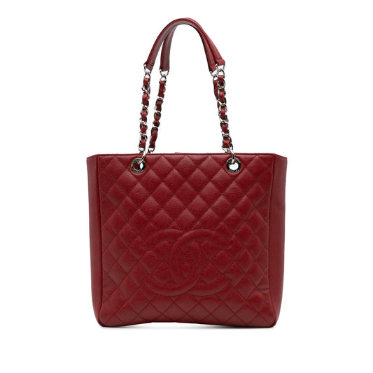 Chanel Caviar Vertical Grand Shopping Tote Red