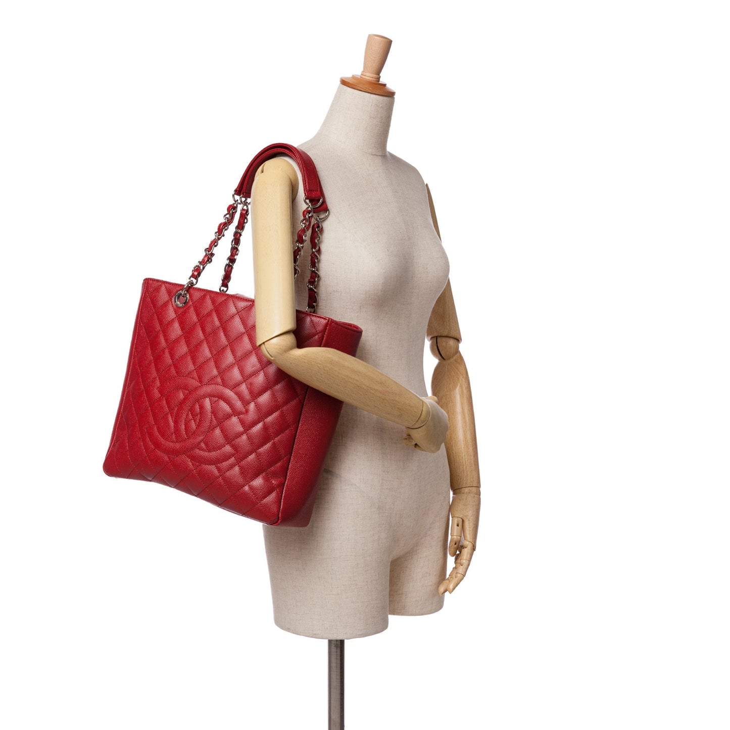 Chanel Caviar Vertical Grand Shopping Tote Red