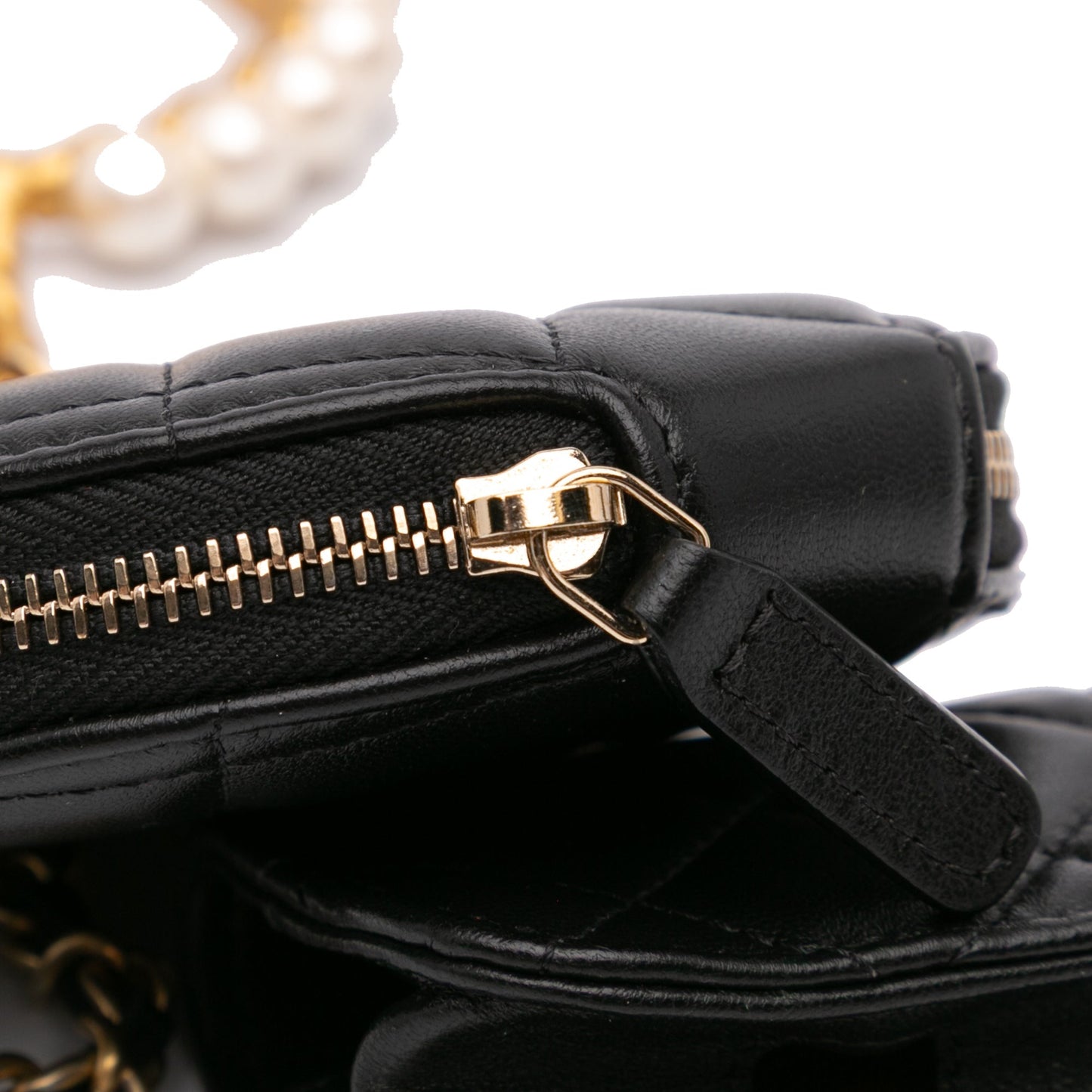 Chanel Lambskin Pearl Crown CC Wristlet Multi Pouches Black