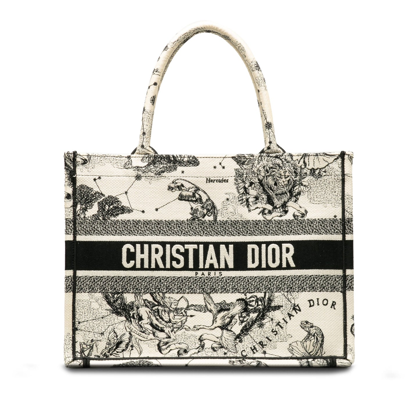 Dior Small Canvas Embroidered Zodiac Toile De Jouy Book Tote White
