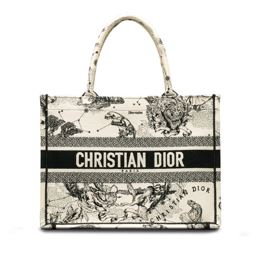 Dior Small Canvas Embroidered Zodiac Toile De Jouy Book Tote White