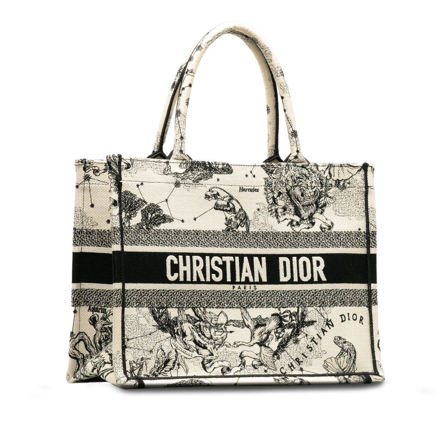 Dior Small Canvas Embroidered Zodiac Toile De Jouy Book Tote White