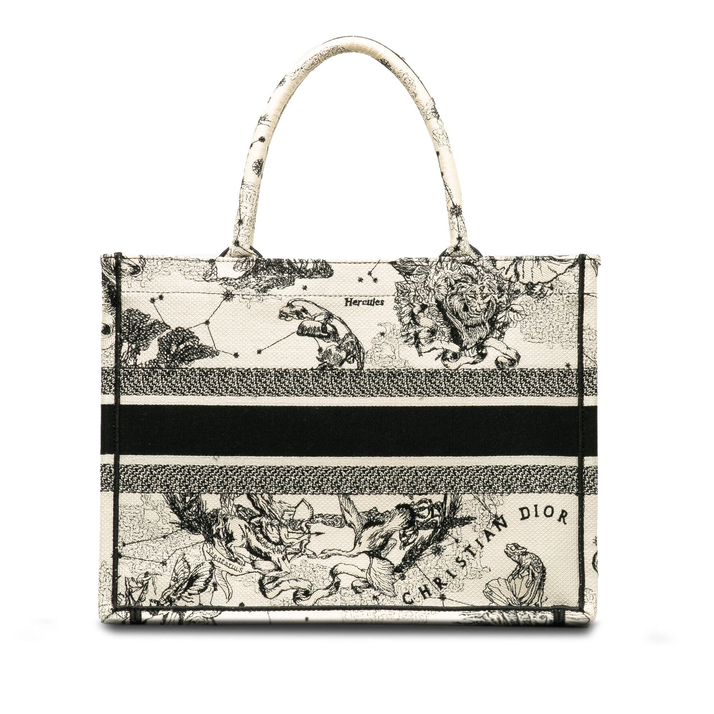 Dior Small Canvas Embroidered Zodiac Toile De Jouy Book Tote White