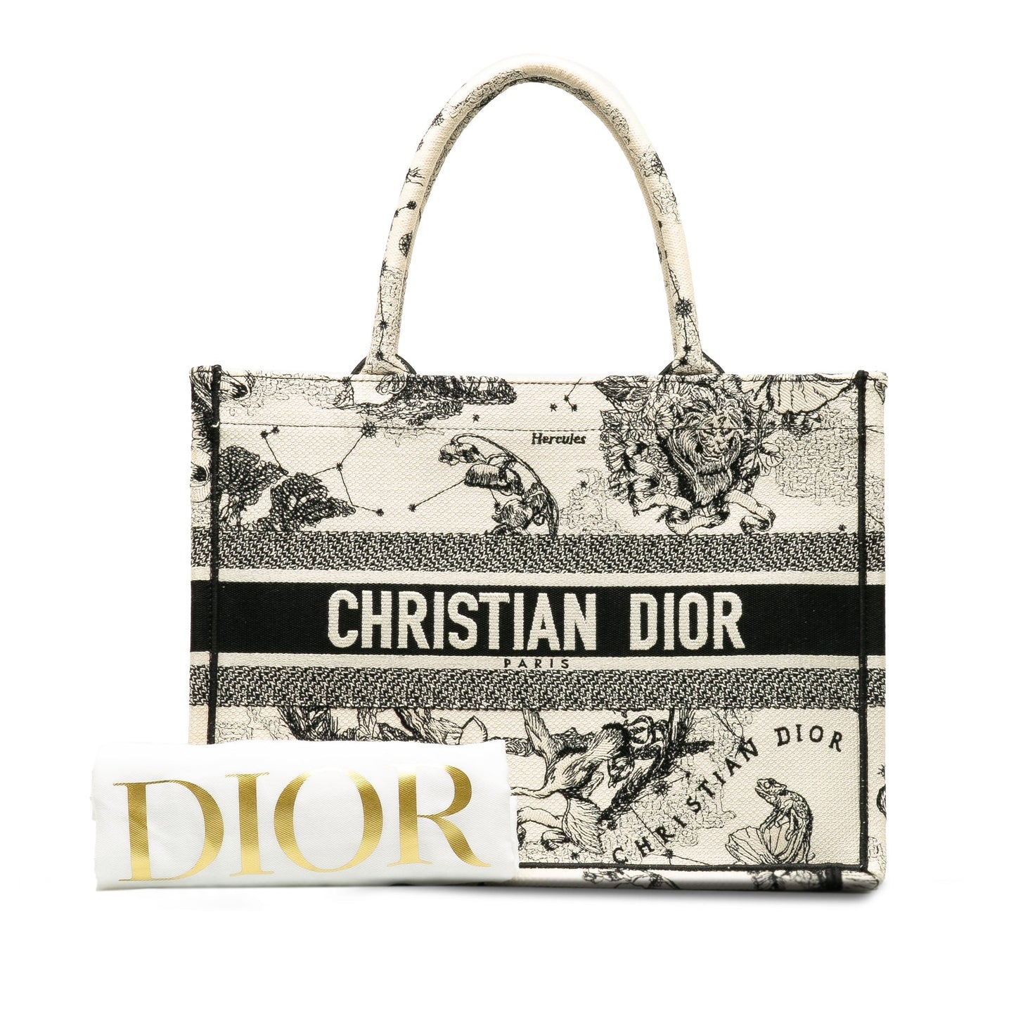 Dior Small Canvas Embroidered Zodiac Toile De Jouy Book Tote White