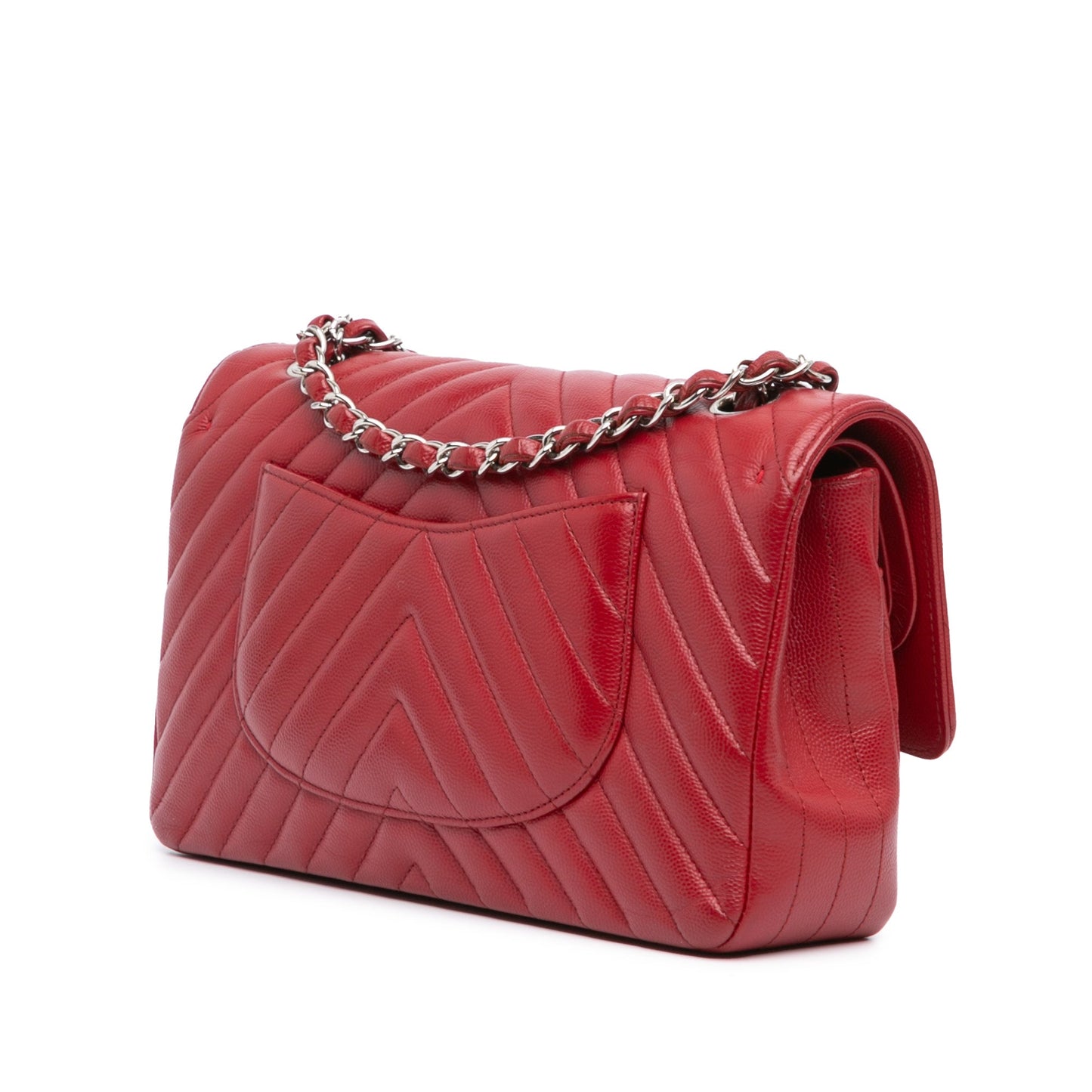 Chanel Medium Classic Chevron Caviar Double Flap Red