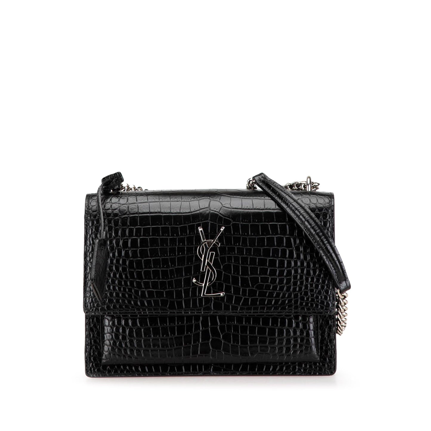Saint Laurent Medium Croc Embossed Leather Sunset Crossbody Black