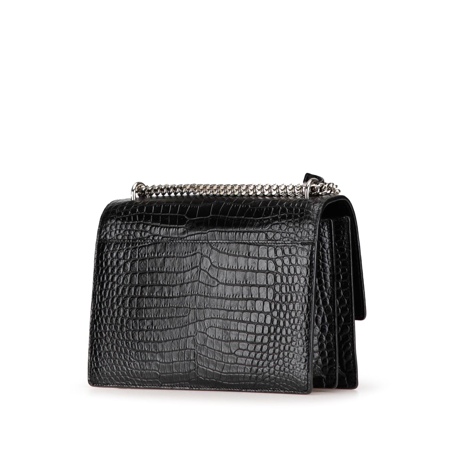 Saint Laurent Medium Croc Embossed Leather Sunset Crossbody Black