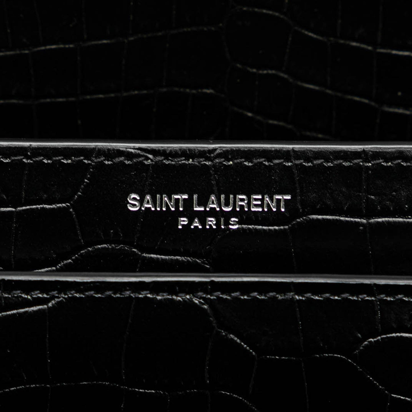 Saint Laurent Medium Croc Embossed Leather Sunset Crossbody Black