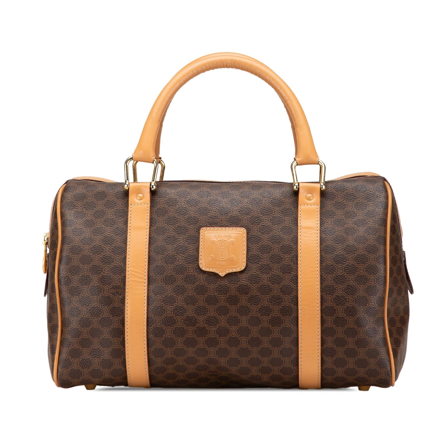 Celine Macadam Coated Canvas Boston Bag Brown