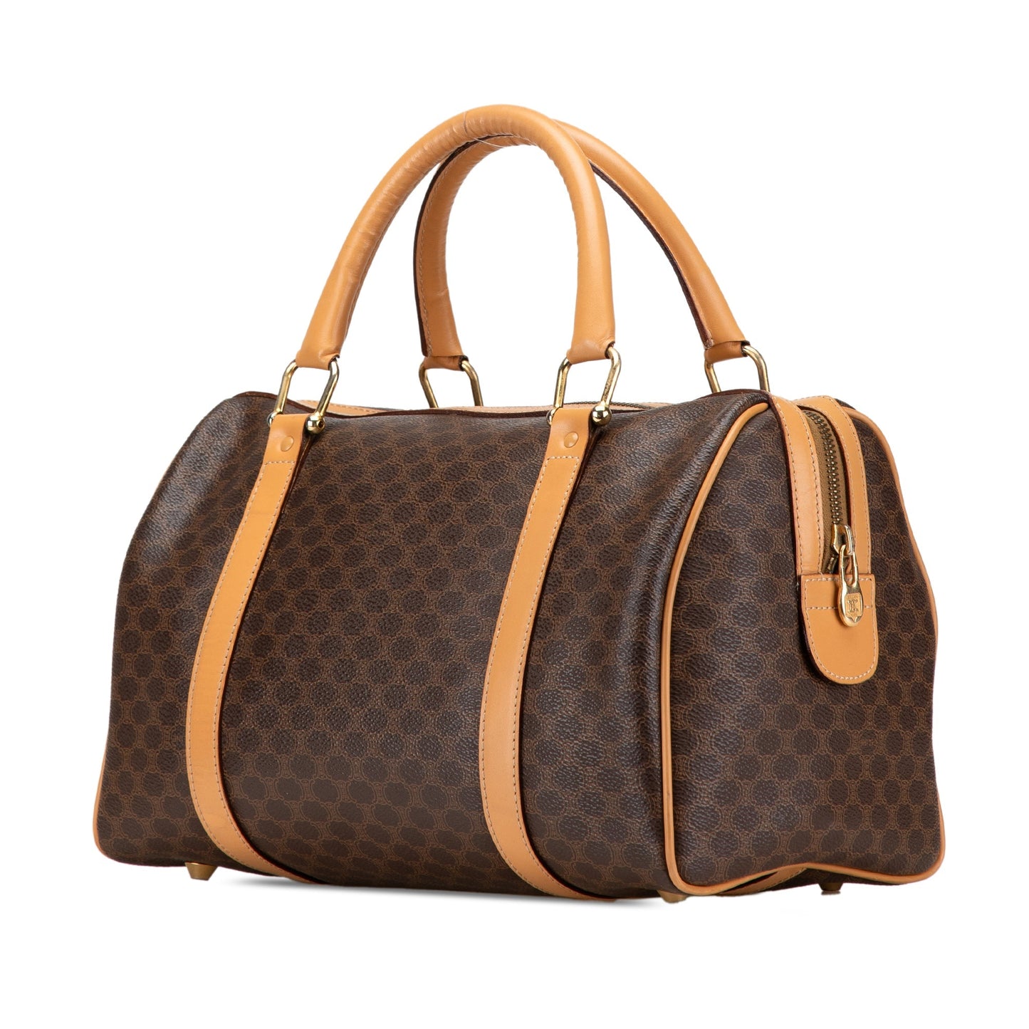 Celine Macadam Coated Canvas Boston Bag Brown