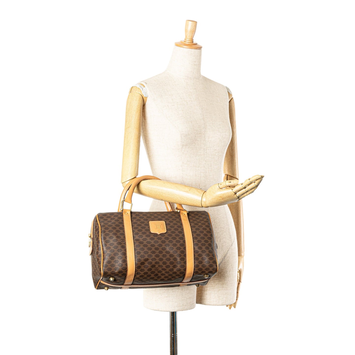 Celine Macadam Coated Canvas Boston Bag Brown