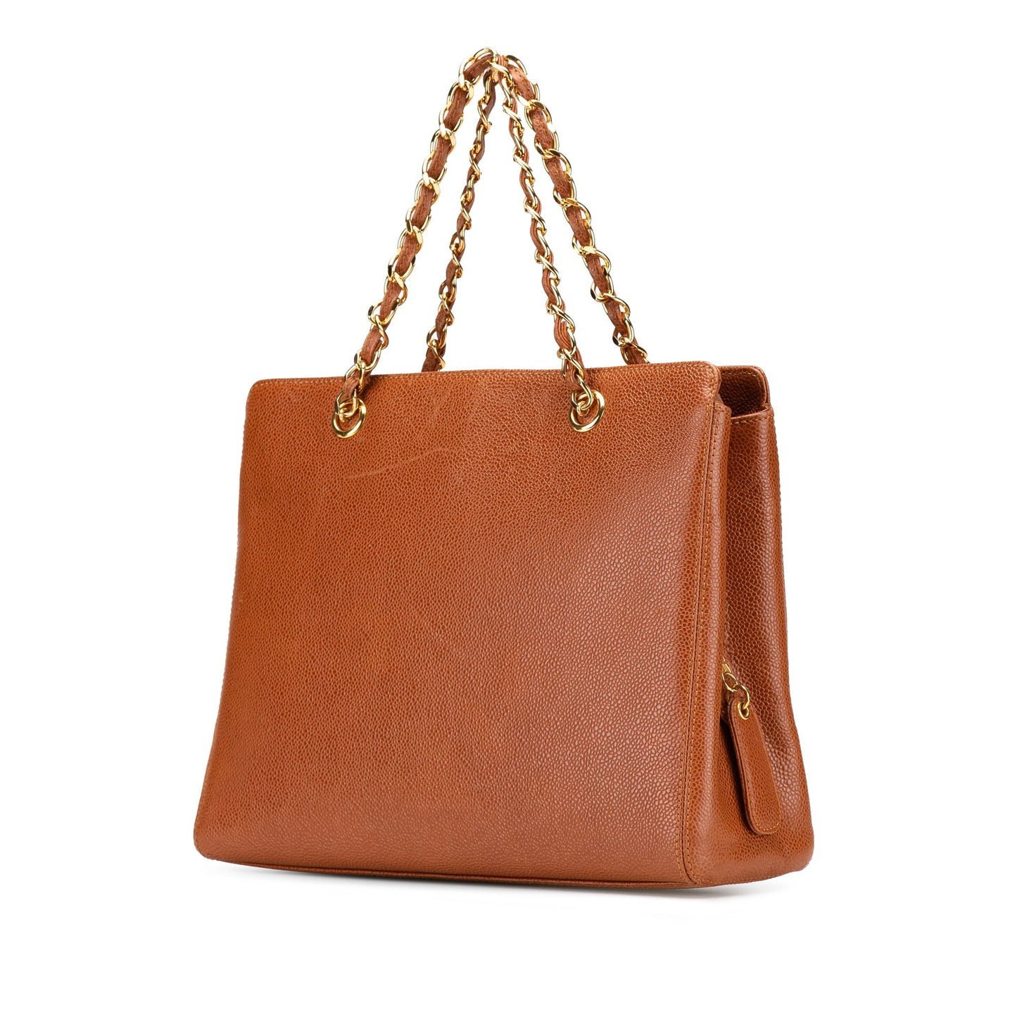 Chanel Caviar Logo Chain Tote Brown