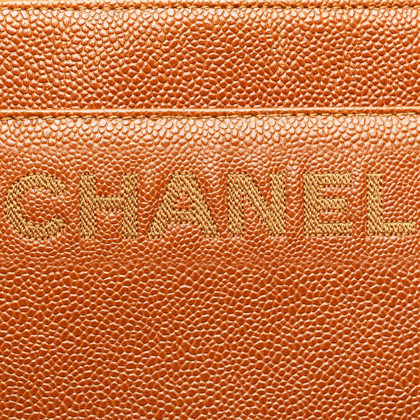 Chanel Caviar Logo Chain Tote Brown