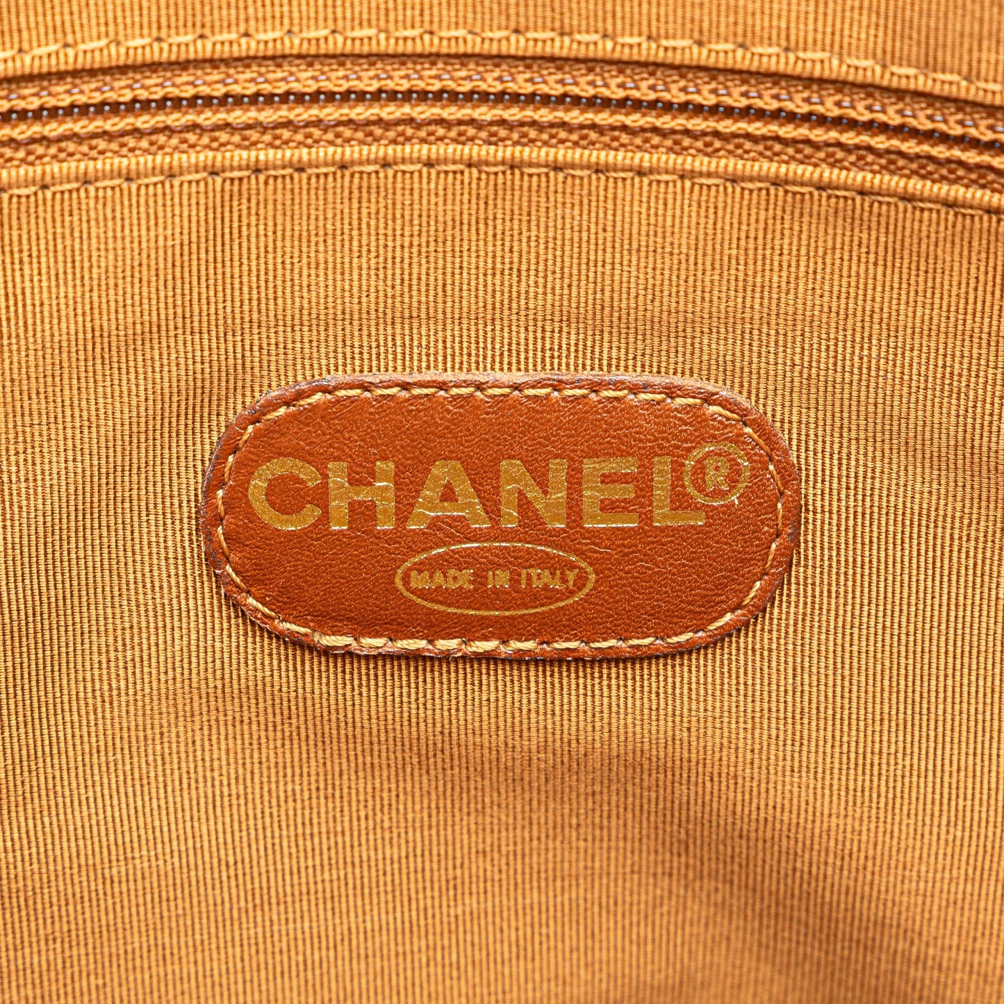 Chanel Caviar Logo Chain Tote Brown