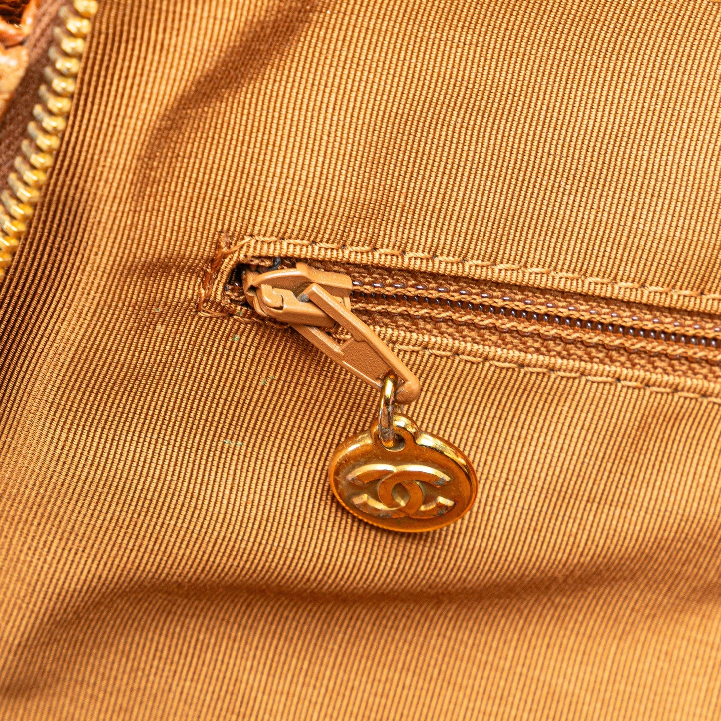 Chanel Caviar Logo Chain Tote Brown