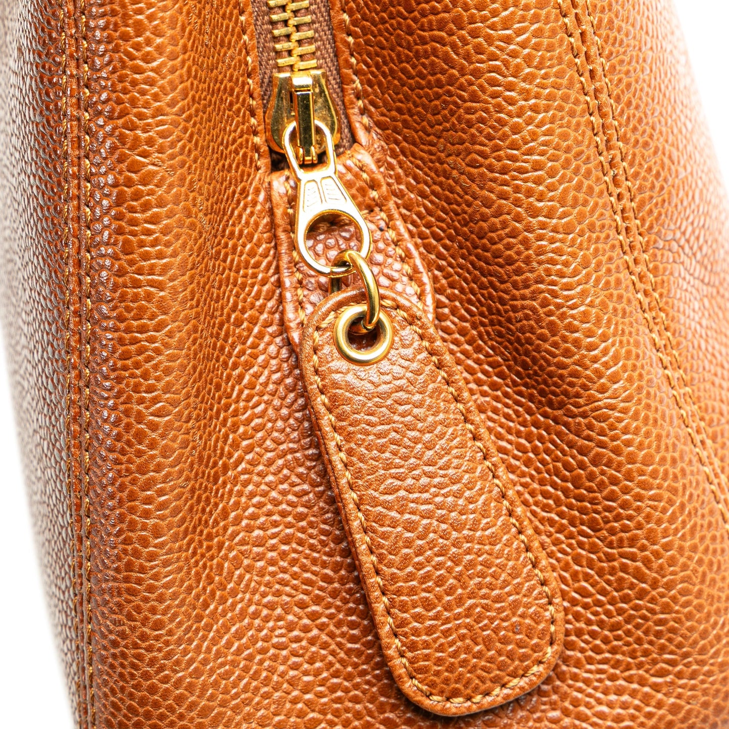 Chanel Caviar Logo Chain Tote Brown