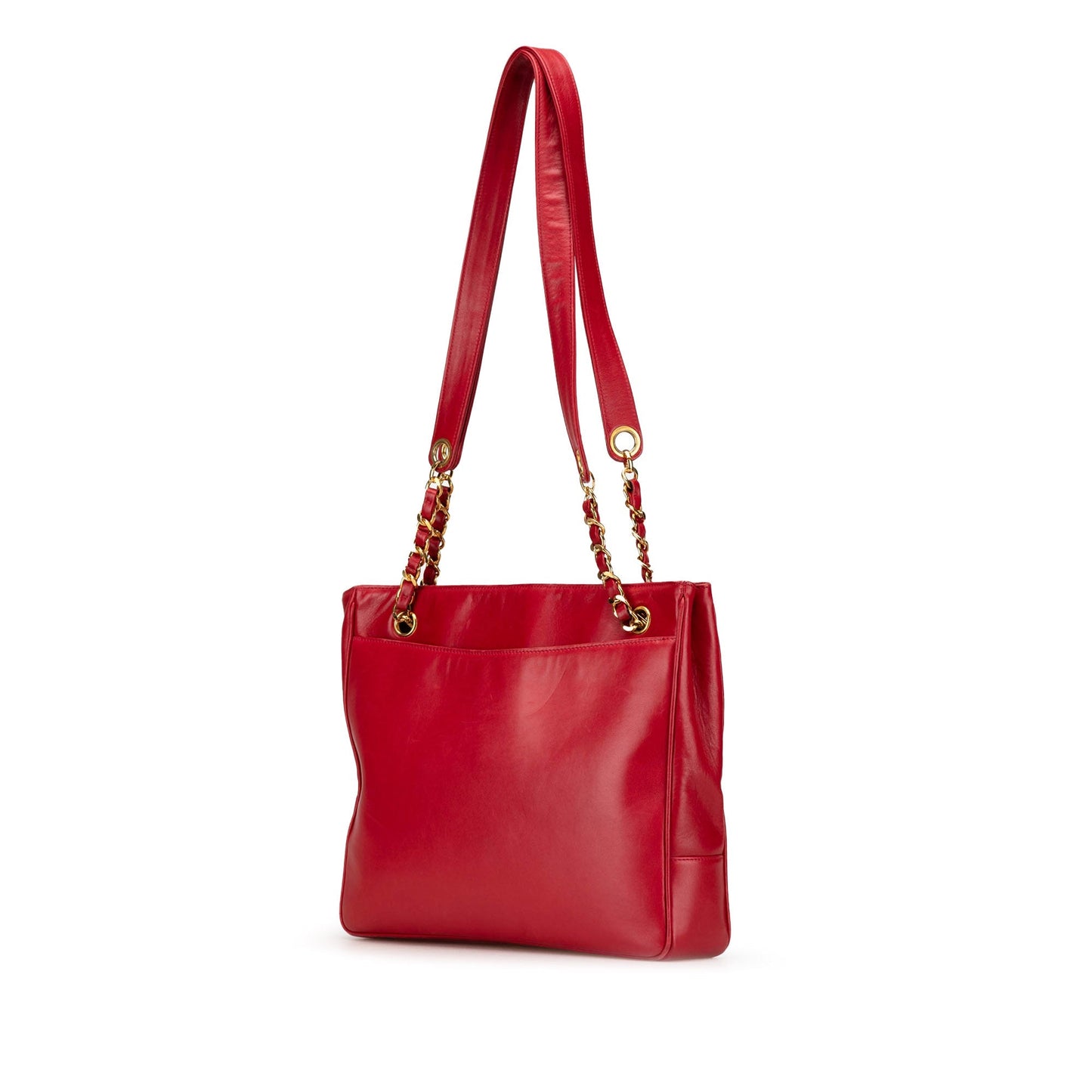 Chanel CC Lambskin Chain Tote Red