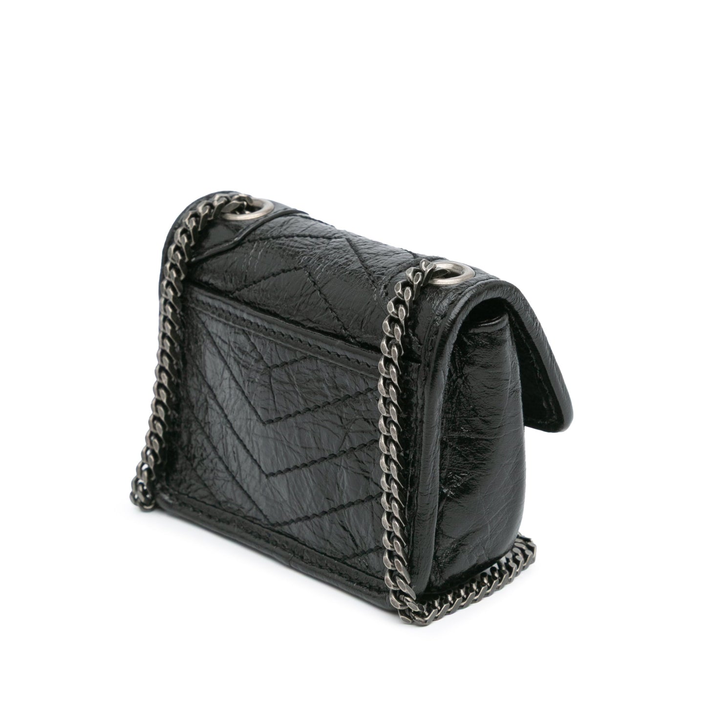 Saint Laurent Micro Crinkled Leather Niki Airpods Case with Chain Black