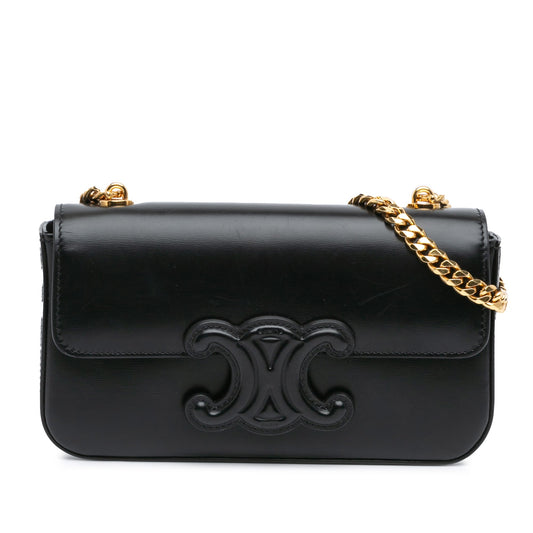 Celine Shiny Calfskin Claude Chain Shoulder Bag Black