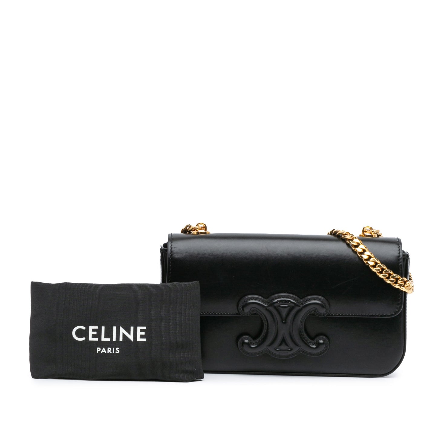 Celine Shiny Calfskin Claude Chain Shoulder Bag Black