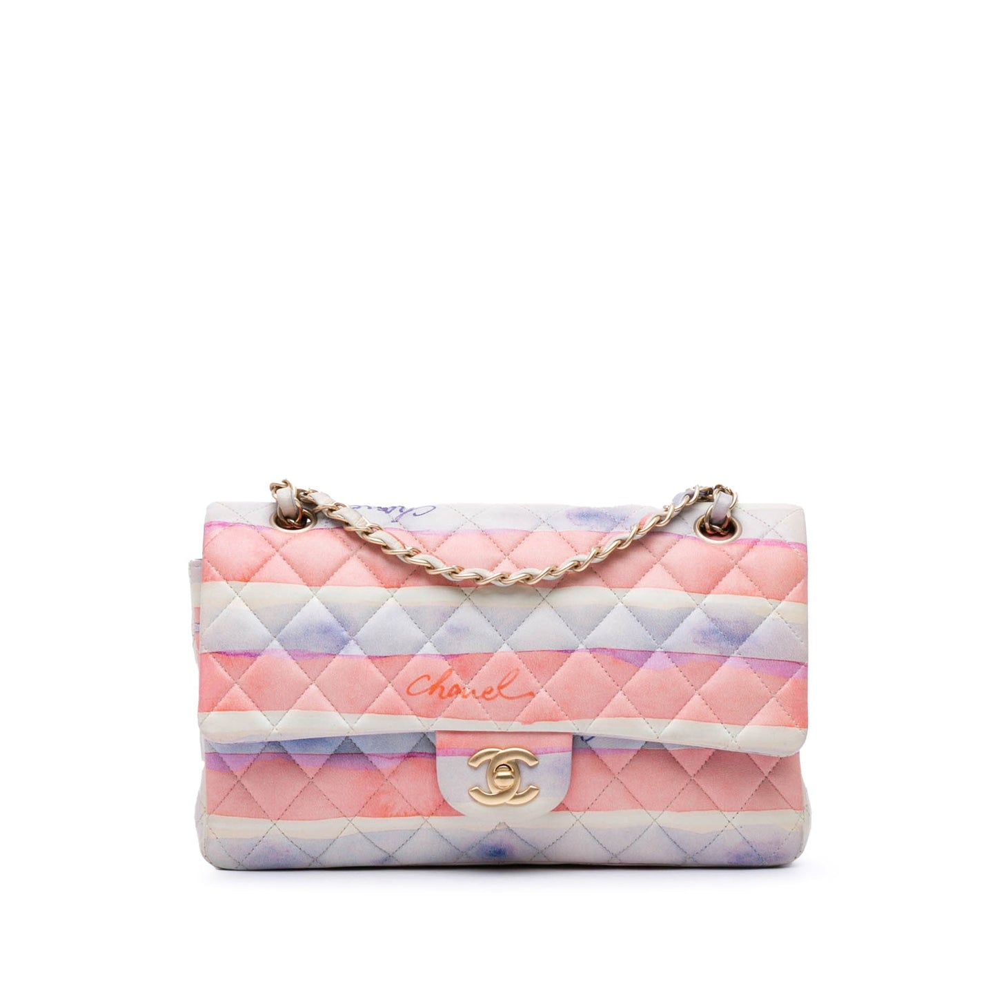 Chanel Medium Classic Printed Lambskin Watercolor Double Flap Multi