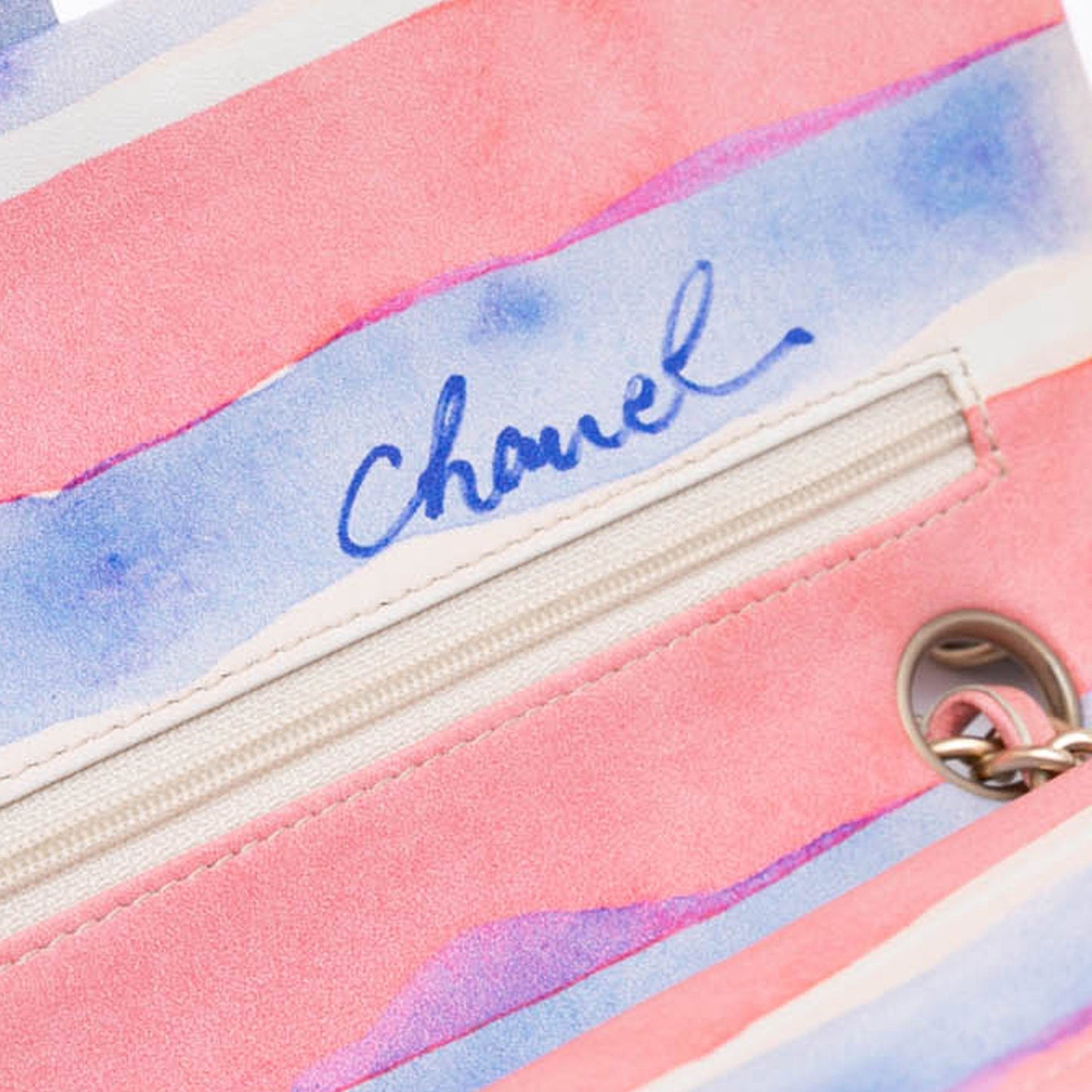 Chanel Medium Classic Printed Lambskin Watercolor Double Flap Pink