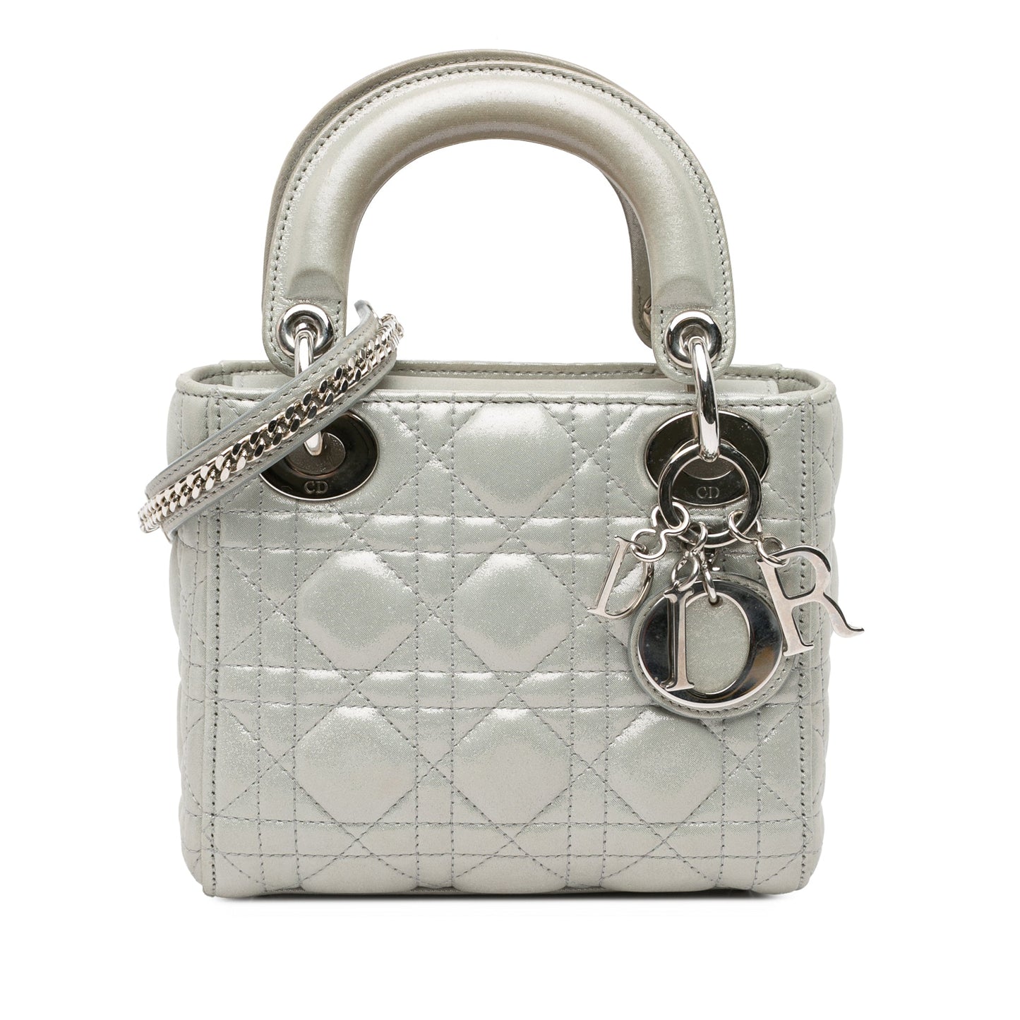 Dior Mini Iridescent Lambskin Cannage Lady Dior Silver