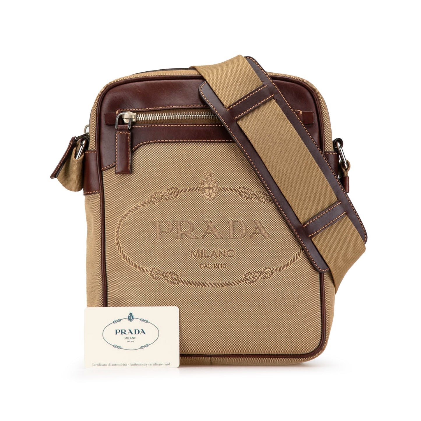 Prada Canvas Canapa Logo Crossbody Brown