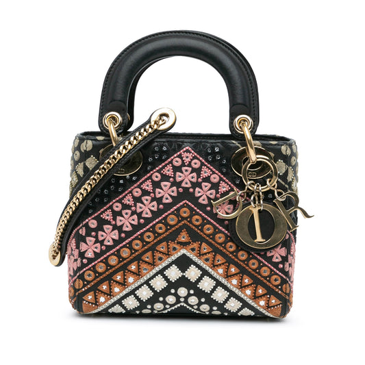 Dior Mini Calfskin Embroidered Lady Dior Black