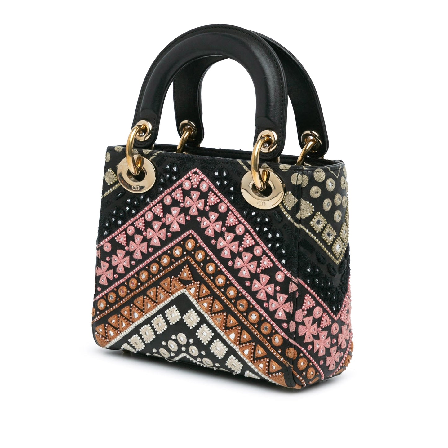 Dior Mini Calfskin Embroidered Lady Dior Black